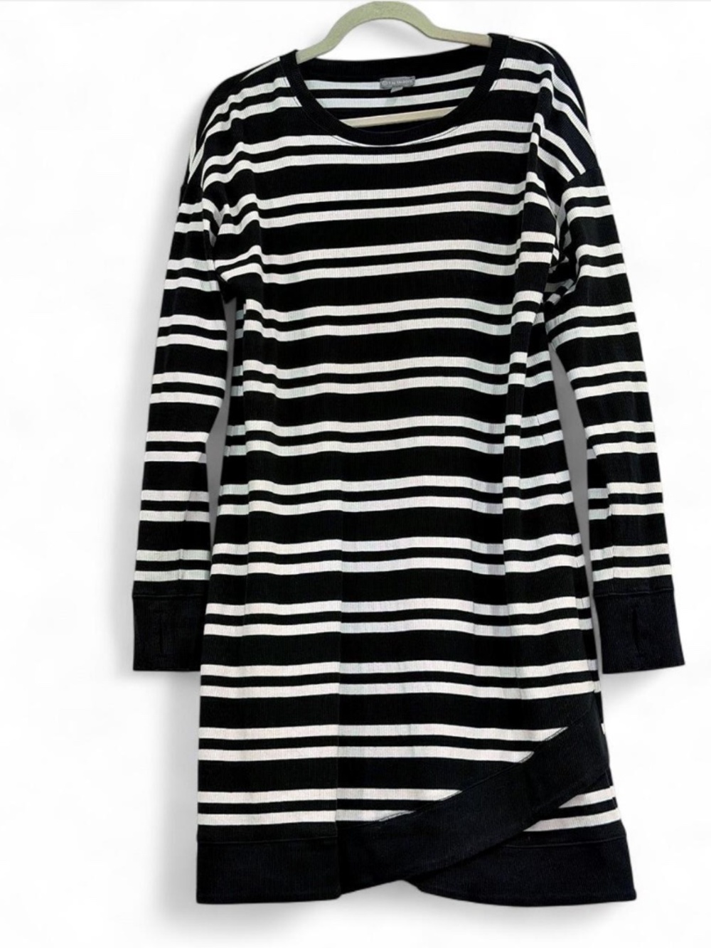 T by Talbots Black & White Striped Long Sleeve Knit Dress Size L
